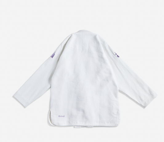 white AbyVHTS "GLARE" Jacket is made with 450 GSM pearl weave Pants is made with 10 oz cotton twill Unique eyes embroidery design on the Jacket vhts europe