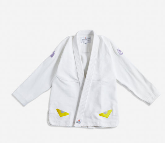 white AbyVHTS "GLARE" Jacket is made with 450 GSM pearl weave Pants is made with 10 oz cotton twill Unique eyes embroidery design on the Jacket vhts europe